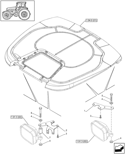 T6010 PLUS-1.91.3/09[01A] - VAR - 309011, 309012 - CAB, LOW PROFILE ROOF, WORK LIGHT, SUPPORT - BEGIN S/N Z8BD07762 ; (SN Break) After Z8BD07762