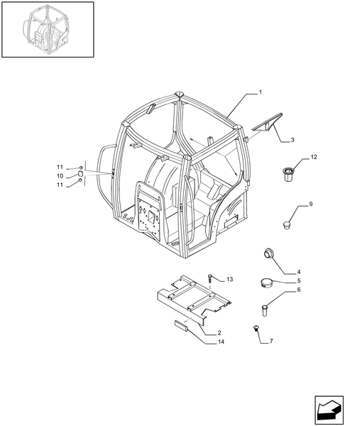 T6010 PLUS-1.92.1/03 - VAR - 332618 - CAB FRAME, OPENABLE WINDSHIELD, W/ SUSPENDED CAB