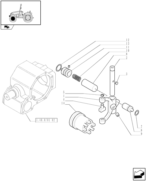 T3010-1.40.0/08 - FRONT AXLE, DIFFERENTIAL LOCK CONTROL, DIFFERENTIAL, ROD AND FORK