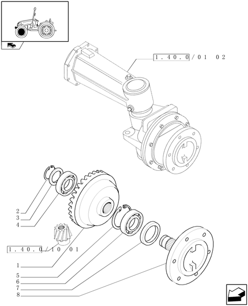T3010-1.40.0/10[02] - FRONT AXLE, END REDUCTION, WHEEL HUB