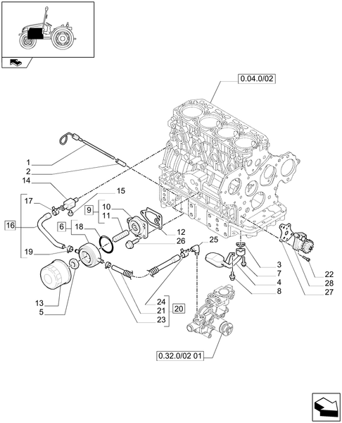 T3040-0.30.0/02 - PUMP, ENGINE OIL & RELATED PARTS / FILTER, ENGINE OIL - LINES - DIPSTICK - PIPING (T3040)