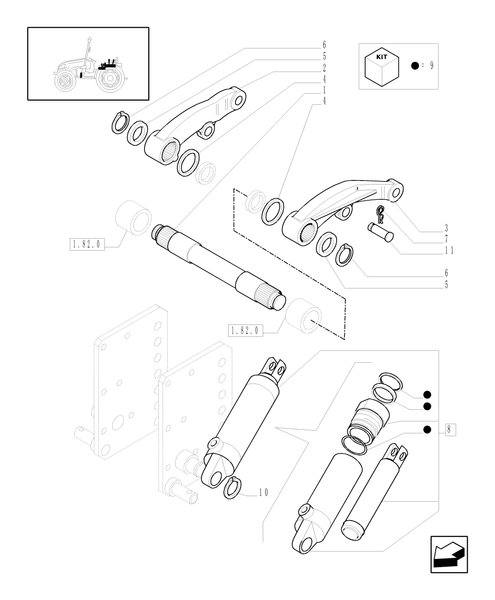 T3040-1.82.8 - HYDRAULIC LIFT, LIFTING BOOM AND RELEVANT SHAFT, HYDRAULIC JACKS