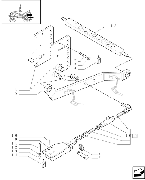 T3040-1.89.6[02] - 3-POINT LINKAGE, LIFTING BOOM WITH RELEVANT SUPPORT, SHAKE-PROOF CHAINS