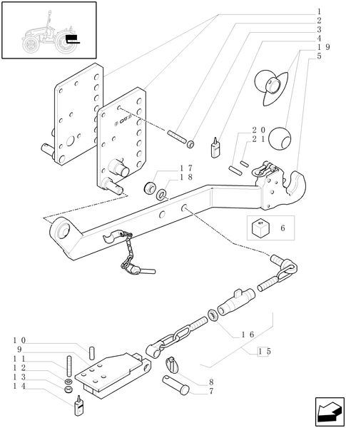 T3040-1.89.6/01 - POINT LINKAGE WITH QUICK COUPLINGS, SUPPORT AND SHAKE-PROOF CHAINS