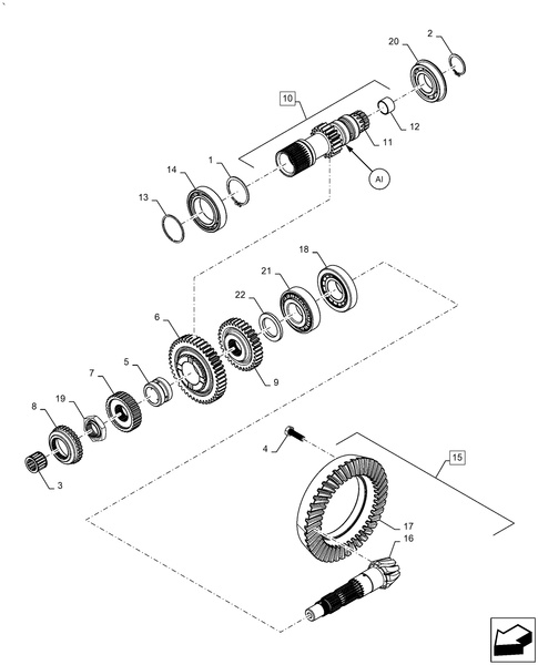 Diagrams of all the parts for the Workmaster 50-21.168.AI[01] - HI-LO, GEARS & SHAFT, BEARING at BRIM:Parts.
