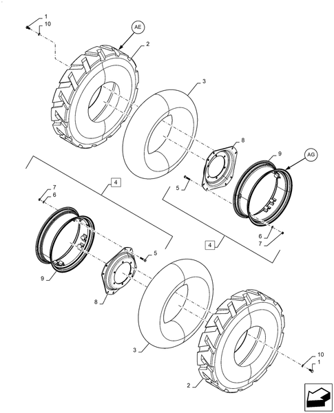Diagrams of all the parts for the Workmaster 50-44.511.AE[03] - FRONT WHEEL ASSY, 4WD at BRIM:Parts.
