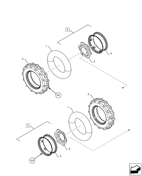 Diagrams of all the parts for the Workmaster 50-44.511.AE[07] - TIRE/WHEEL, FRONT, 4WD, 9.5X24 AG at BRIM:Parts.