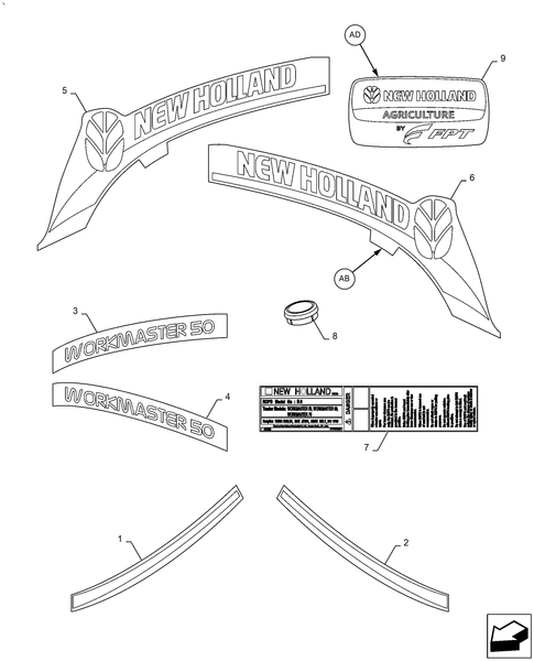 Diagrams of all the parts for the Workmaster 50-90.108.AB[01] - BRAND AND MODEL DECALS at BRIM:Parts.