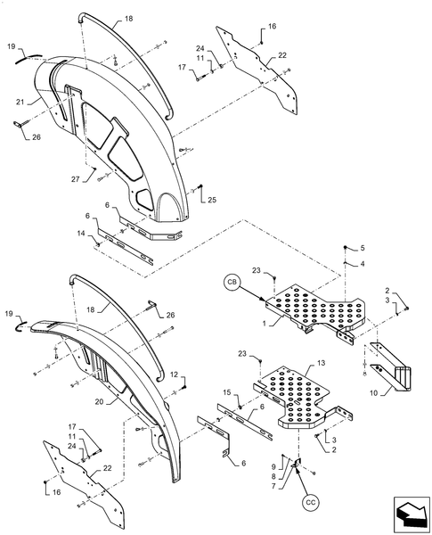 Diagrams of all the parts for the Workmaster 50-90.118.CB[05] - FOOT BOARD ASSEMBLY, LH/RH at BRIM:Parts.