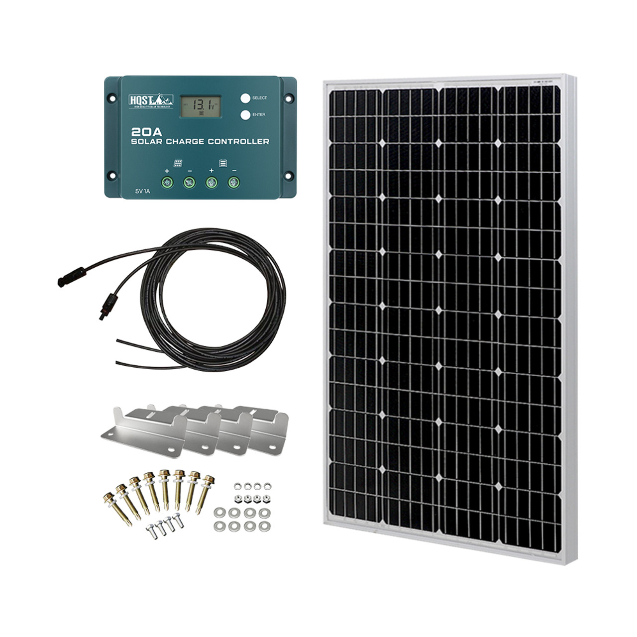 100 Watt 12 Volt Monocrystalline Solar Panel Kit with 20A PWM Charge Controller, Z Bracket, 20FT 12AWG Cable