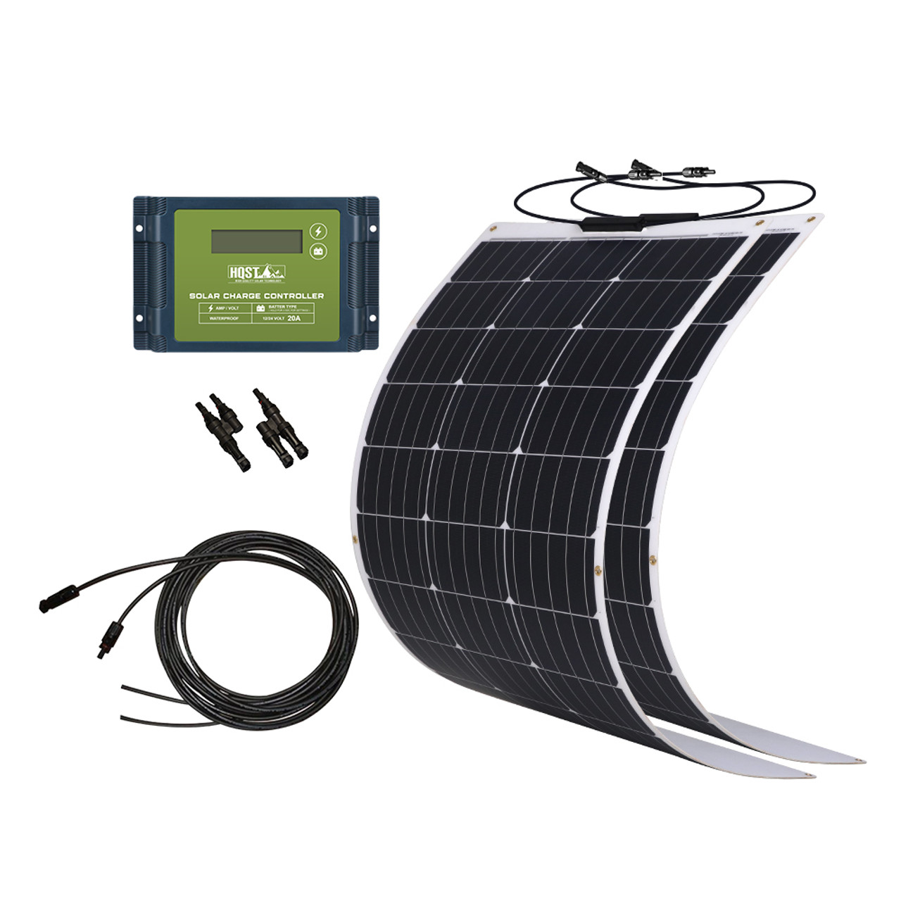 200 Watt 12Volt Flexible Monocrystalline Solar Panel Kit with Waterproof 20A PWM Charge Controller