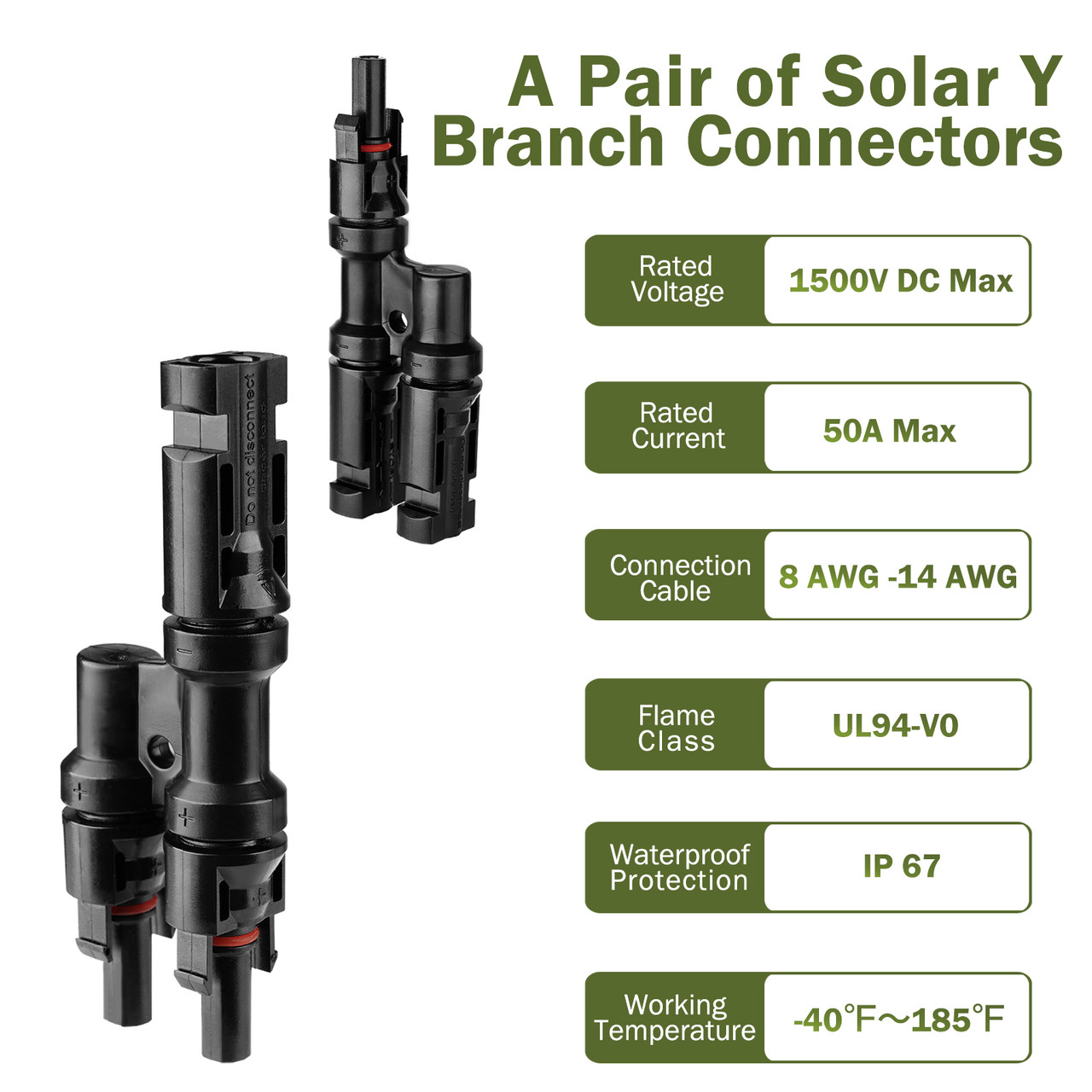 Solar MC4 Branch Connectors MMF+FFM Pair