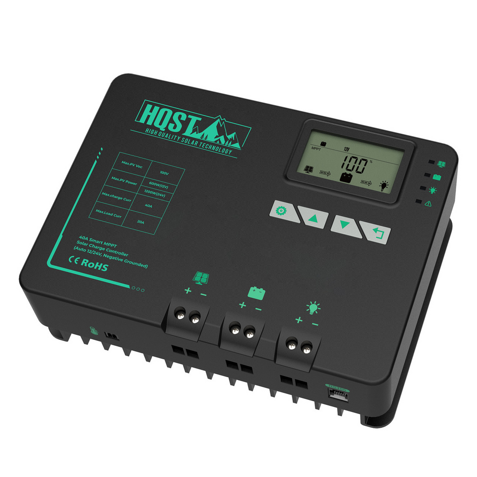 40A MPPT Solar Charge Controller with Bluetooth LCD Display