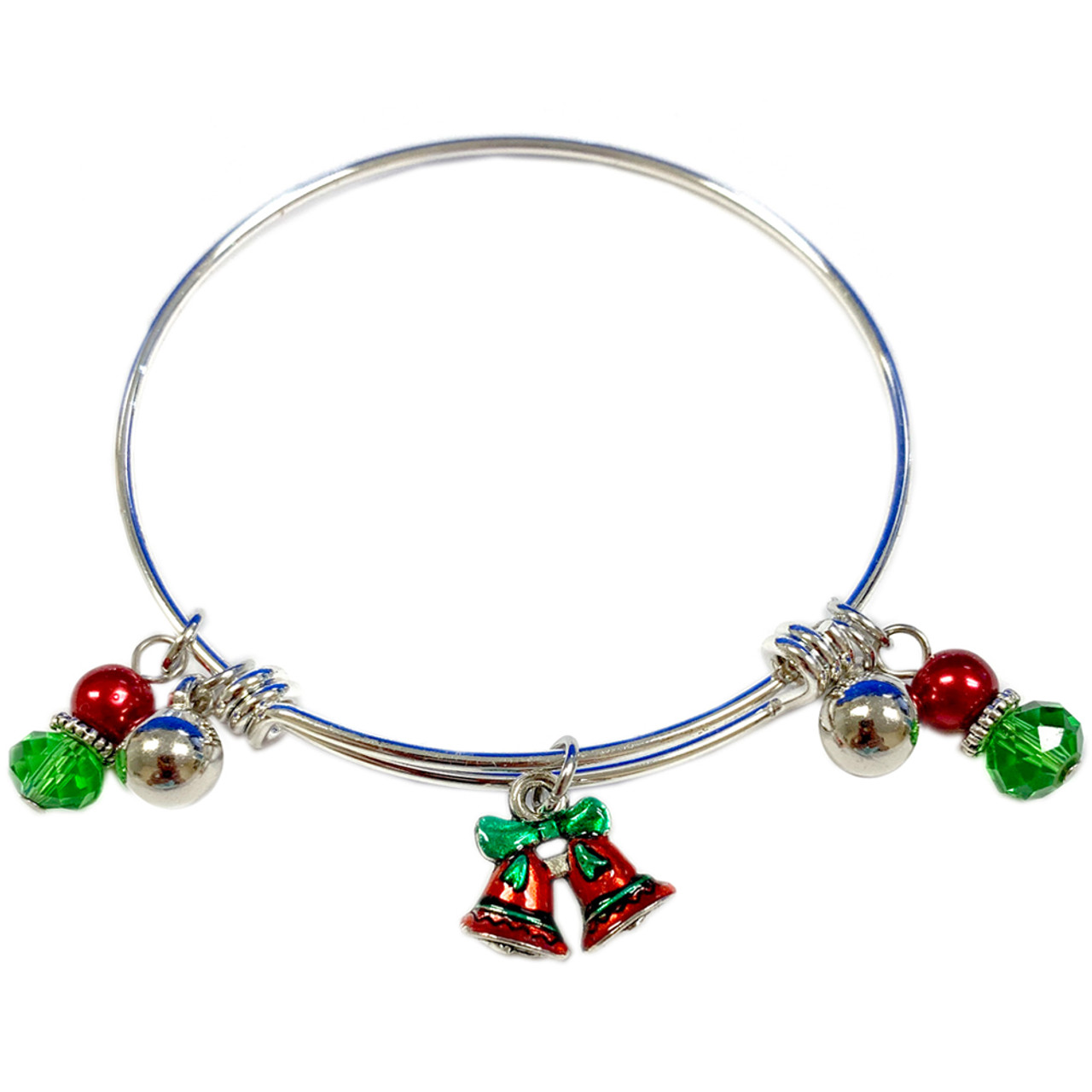 Painted Jingle Bell Charm Adjustable Bangle Bracelet