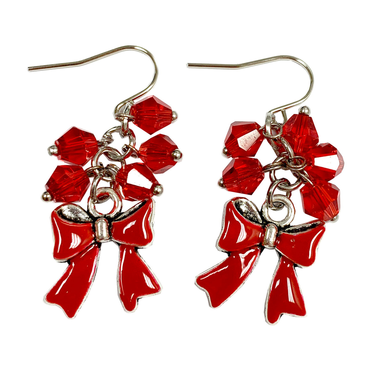 Red Ribbon Earrings - Christmas Earrings - Christmas Jewelry Gift - Christmas Dangle Earrings - E357d