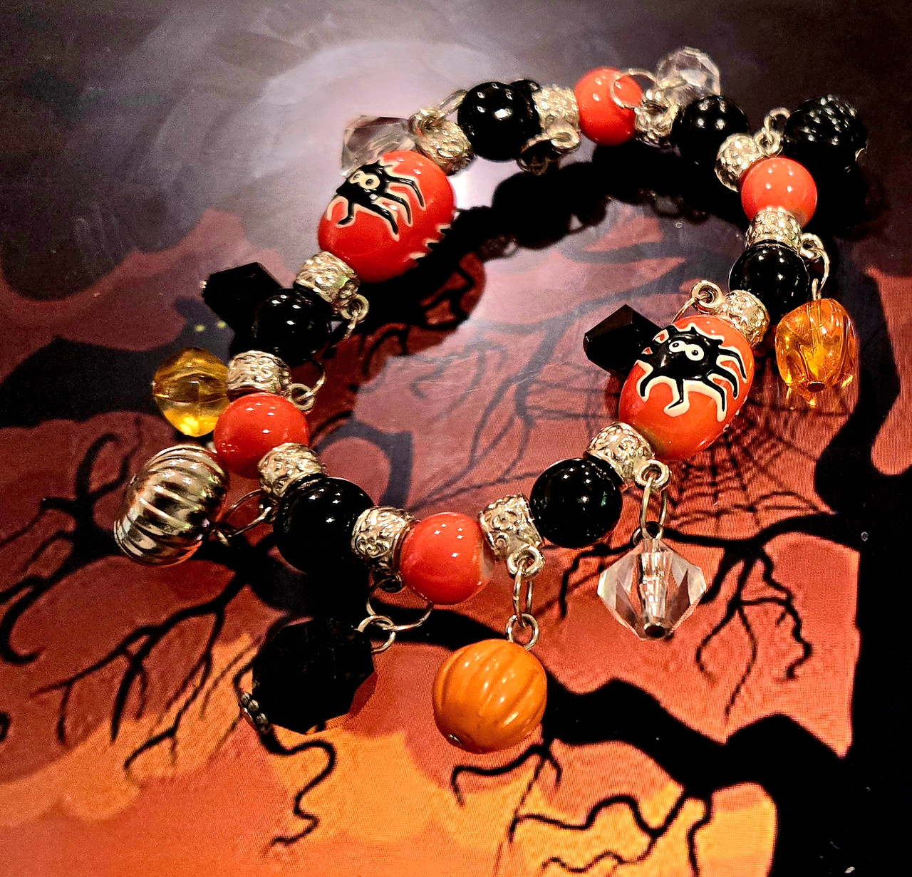 Spider Bracelet Halloween Jewelry Beaded Stretch Bracelet