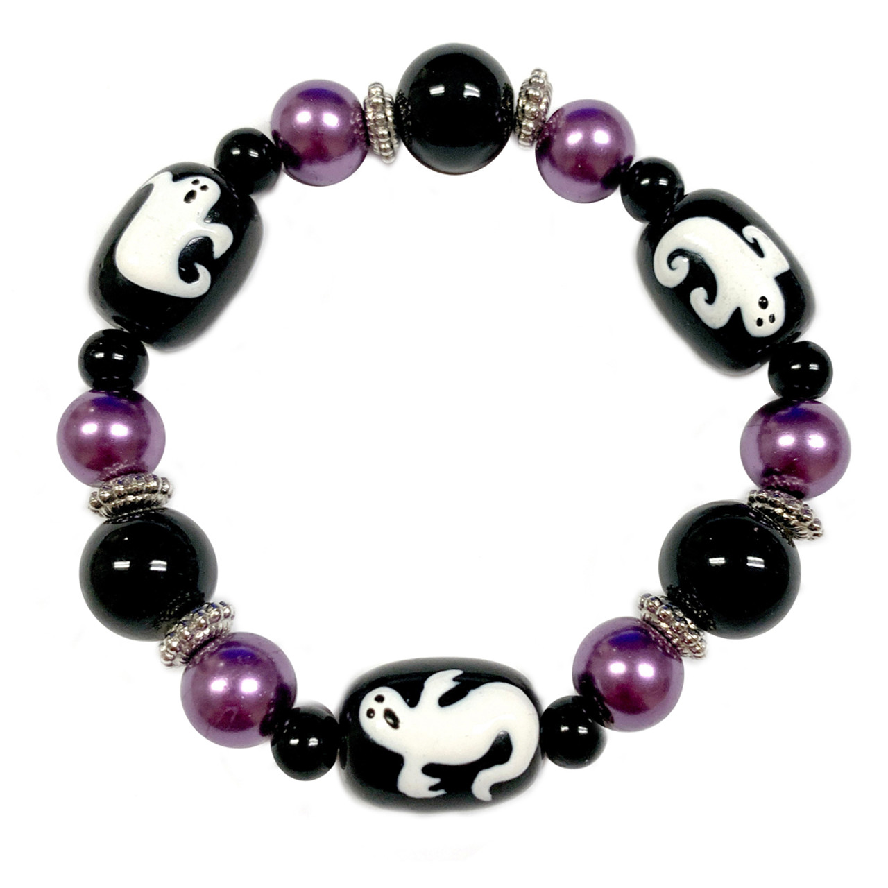 AMETHYST BEADS with Metal Spacers- Stretch Bracelet