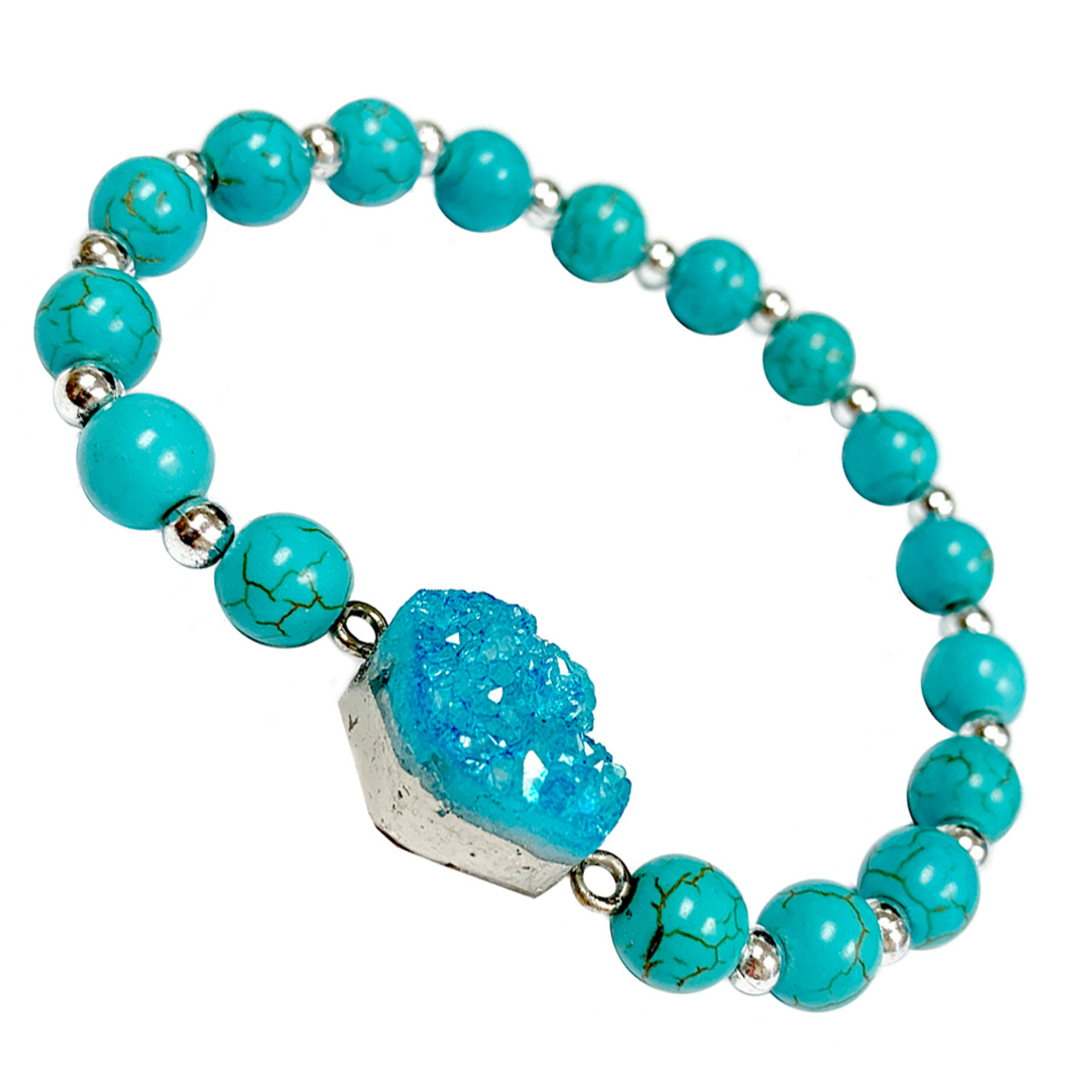 Agate Natural Stone Black Beads And Turquoise Blue Couple Bracelet