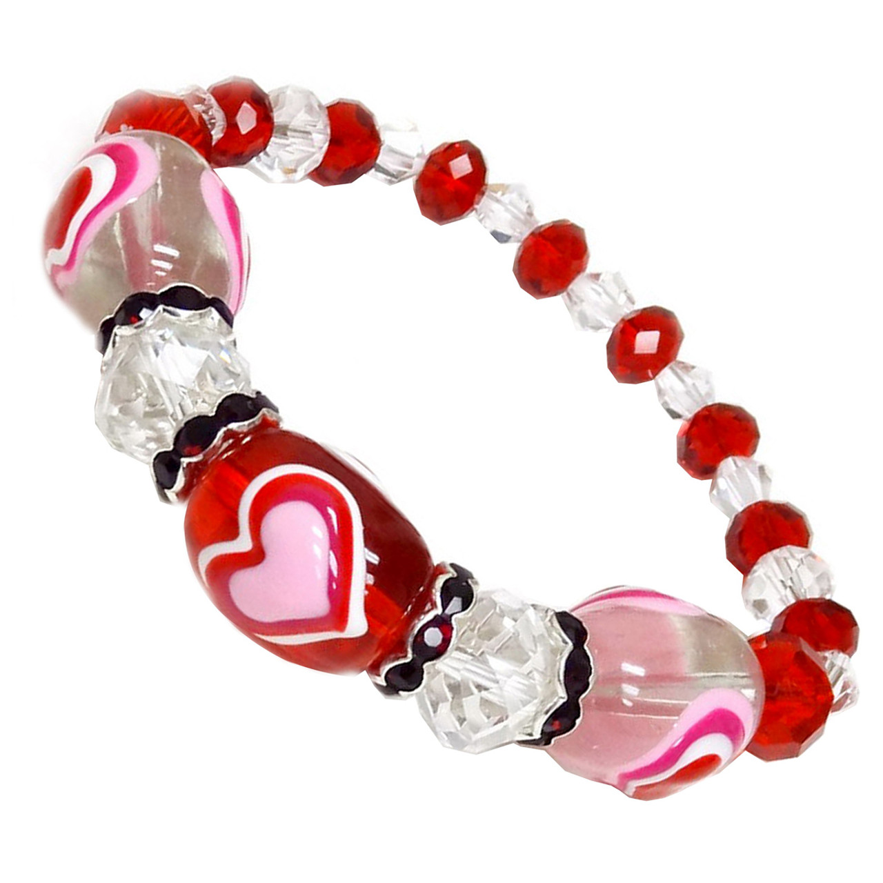 Red Heart Bracelet - Valentine Day Gift for Wife - Glass Beaded Bracelet -  Handmade Beaded Bracelets for Women - Fiona - IUP022ST