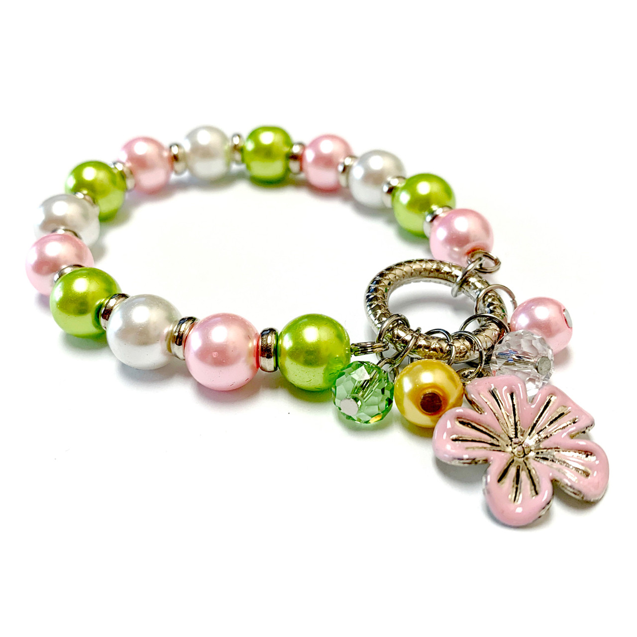 Barsly Flower Bracelet with Pink Cherry Blossom Green Pearl Small and Fresh  and Heartly Sweet Bracelet Gold-Color : : Clothing, Shoes &  Accessories