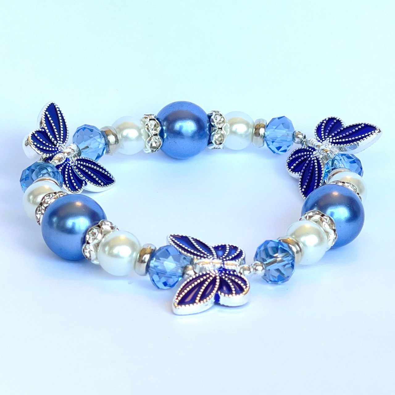 Navy Blue Anchor Glass Bead Bracelet - Nautical Beach Glass Crystal Jewelry  - Handmade Beaded Bracelets for Women - Fiona - BR2824A