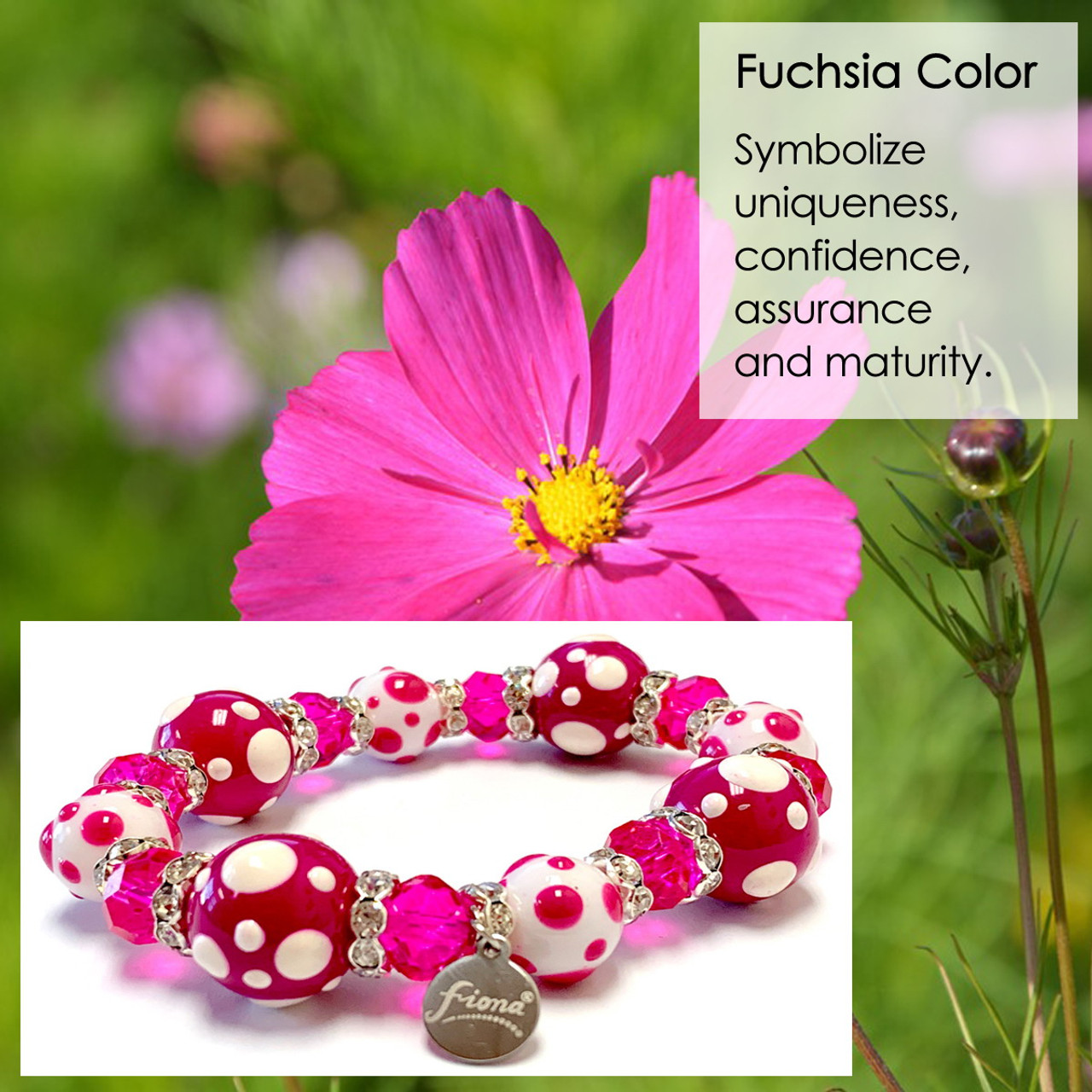 Spring Fuchsia Hot Pink Polka Dots Glass Beaded Stretch Bracelet (PD07) -  FIONA ACCESSORIES