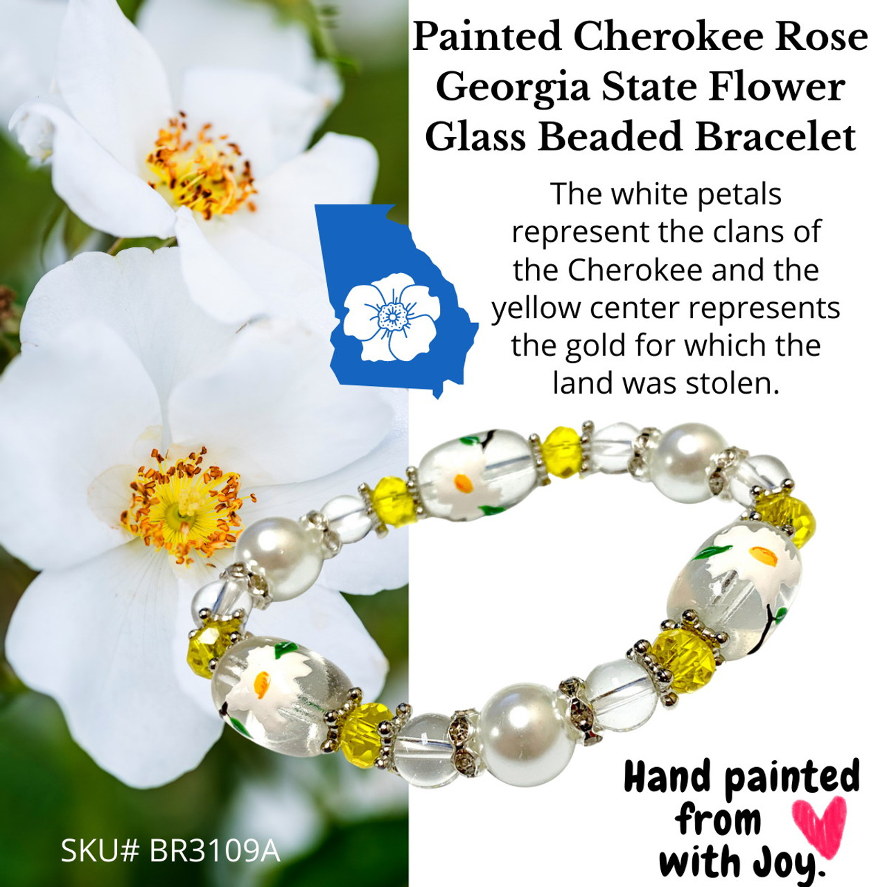 Painted Cherokee Rose Georgia State Flower Bracelet