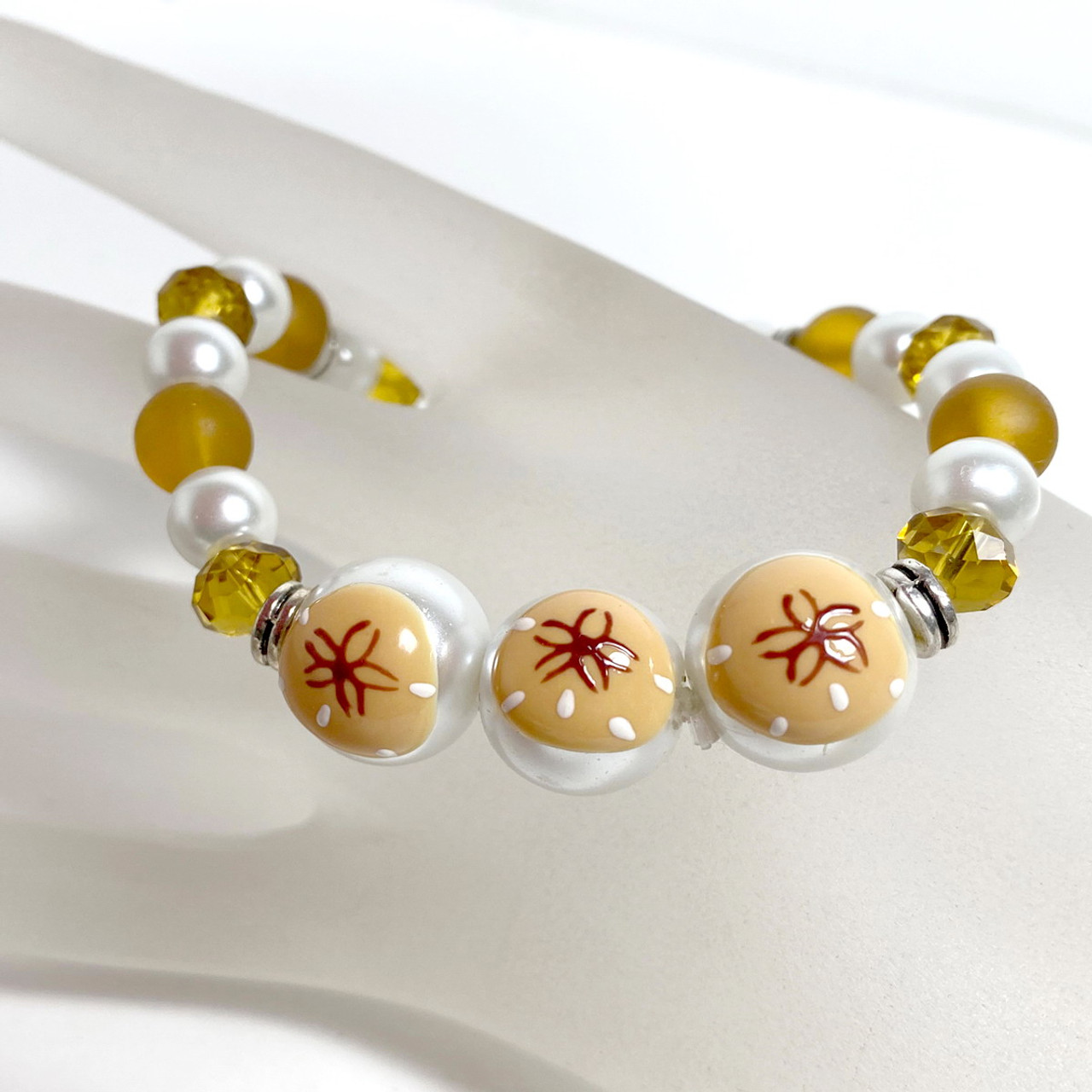 Sand Dollar Glass Bead Bracelet - Nautical Beach Ocean Jewelry - Handmade  Beaded Bracelets for Women - Fiona - BR2824D