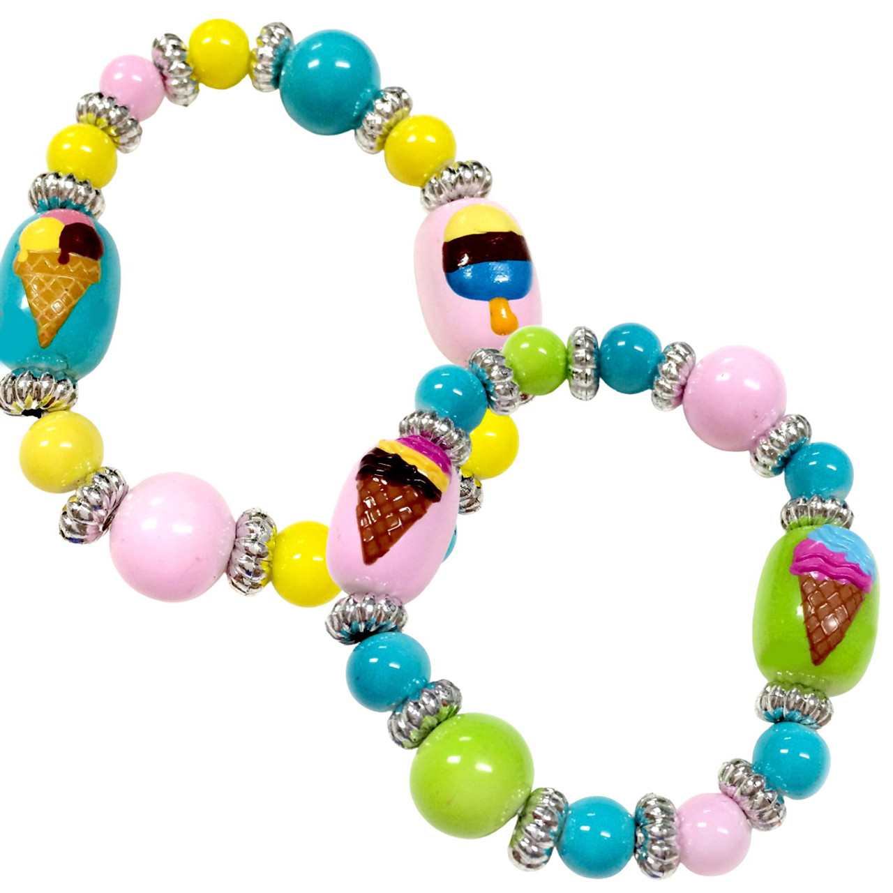 Painted Lollypop Candy Kids Glass Bead Bracelets Two Styles Set