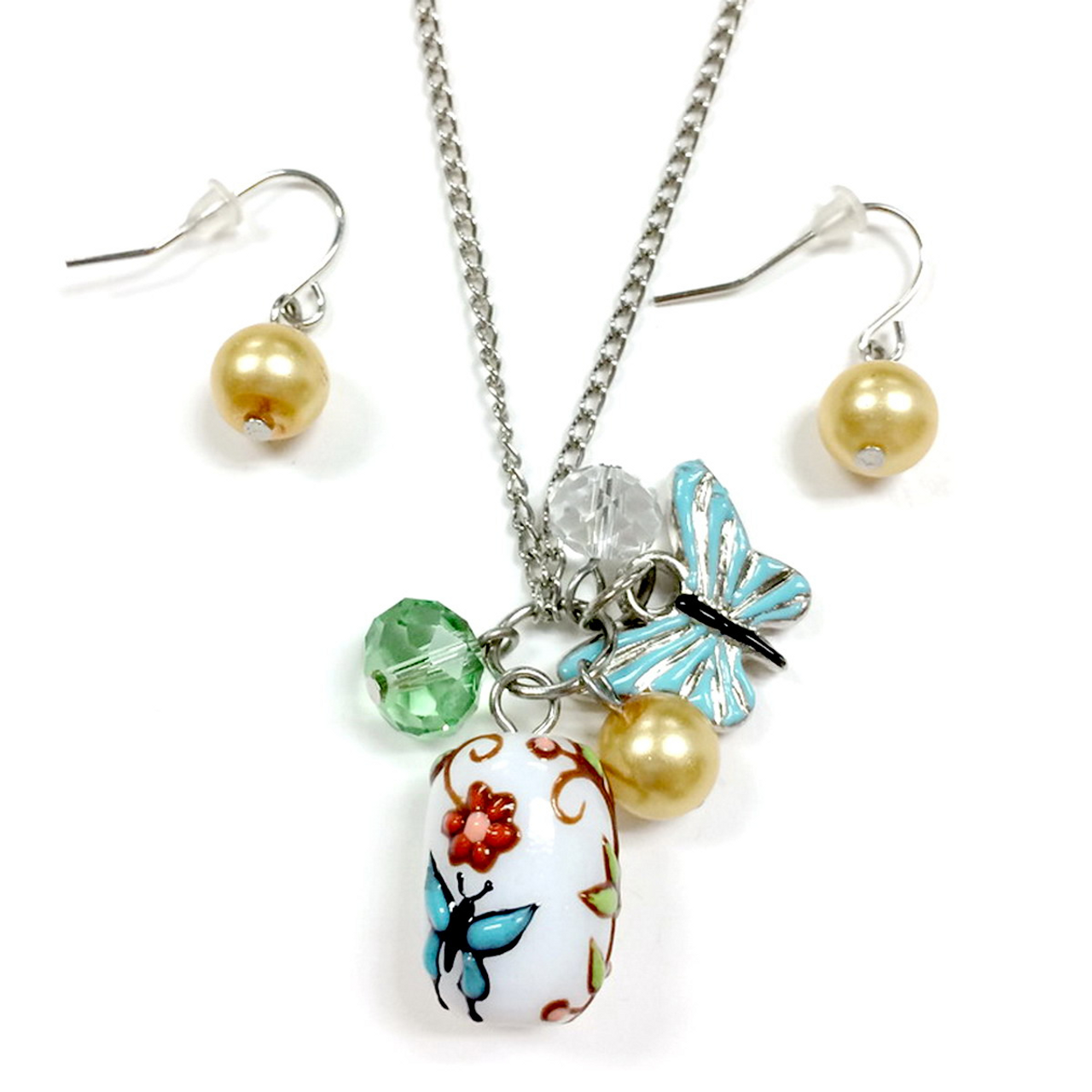 Butterfly Charm Necklace & Earrings Set
