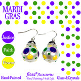 Mardi Gras Polka Dots Glass and Crystals Beaded Drop Earrings(E-375A) - Carded - Justice, Faith, Power