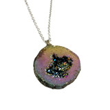 Free Shape Large Geode Pendant Necklace (NE-3196B) - Emerald AB - 30" Necklace Chain