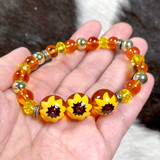 Painted Fall Sunflower Glass Beaded Stretch Bracelet BR-2822C