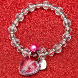 Valentine Bracelet - Pink Crystal Heart with Lock Charms Bracelet  - Crystals Beaded Bracelet - Handmade - BR2168B