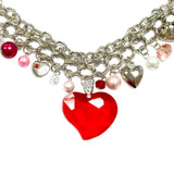 Valentine Necklace - Red Heart Crystal Pendant with Heart Charms Necklace and Earrings Set - Handmade - NE3018