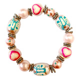 Valentine Bracelet - Pink Heart and Butterfly Bracelet -Glass Beaded Bracelet - Hand painted - IUP022