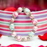 Valentine Bracelet - Pink Heart and Butterfly Bracelet -Glass Beaded Bracelet - Hand painted - IUP022