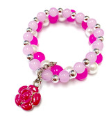Fuchsia Rose Charm Bracelet - Spring Jewelry for Daughter - Handmade Glass Beaded Bracelet  for Girlfriend  - Fiona -  BR2614A