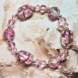 Painted Cherry Blossom Glass Beaded Stretch Bracelet.