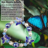 Blue Morpho Butterfly Glass Beaded Stretch Bracelet.