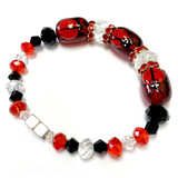 Red Ladybug Bracelet - Spring Jewelry for Daughter - Handmade Glass and Crystals Beaded Bracelet  for Girlfriend  - Fiona -  IUP013LM