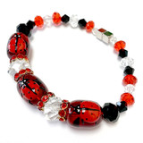 Red Ladybug Bracelet - Spring Jewelry for Daughter - Handmade Glass and Crystals Beaded Bracelet  for Girlfriend  - Fiona -  IUP013LM