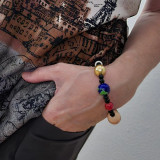 Painted Solar System Glass Beaded Saturn Charm Stretch Bracelet