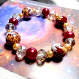 Painted Pluto Dwarf Planet Glass and Crystals Beaded Stretch Bracelet.