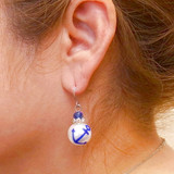 Blue Anchor Glass Drop Earrings - Handmade Naval Beach Glass Crystal Jewelry for Women - Fiona - E308B