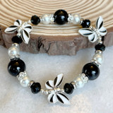 Black and White Butterfly Glass Beaded Stretch Bracelet.