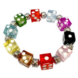 Painted Multicolored Dice Bunco Casino Game Beaded Stretch Bracelet.