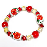 Painted Hibiscus Hawaii State Flower Glass Beaded Stretch Bracelet.