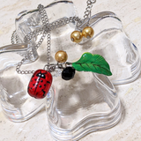 Painted Spring Ladybug Glass Bead Necklace with Earrings Set (NE-3050D)