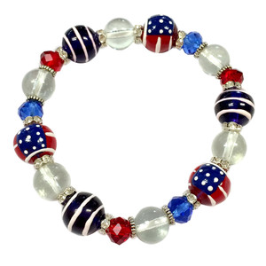 Painted USA Flag Dainty Glass & Crystal Beaded Stretch Bracelet (BR-2750A) Painted USA Flag Dainty Glass & Crystal Beaded Stretch Bracelet (BR-2750A)